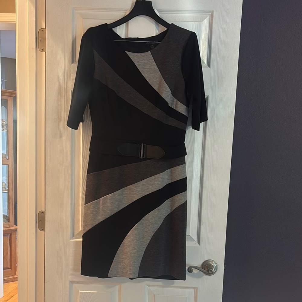 Connected Apparel Black and Gray Asymmetrical Sheath Dress